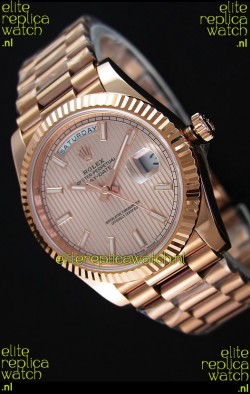 Rolex Day-Date 40MM Rose Gold in Pink Gold Textured Dial Roman Numerals Swiss Watch
