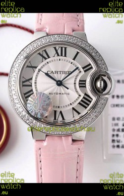 Ballon De Cartier Swiss Automatic 1:1 Mirror Quality 33MM in Stainless Steel Casing - Diamonds Bezel