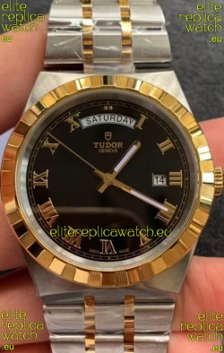 Tudor Royal Edition Watch - 1:1 Mirror Replica in Two Tone Casing - Black Roman Dial