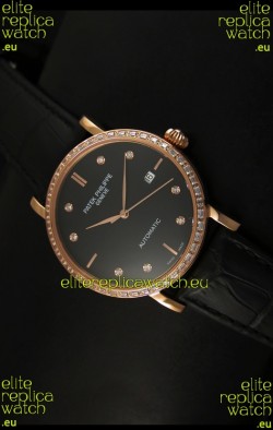 Patek Philippe Calatrava 5298 Swiss Replica Watch in Pink Gold Casing - Diamonds Hours