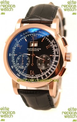A. Lange & Sohne Datograph Flyback Swiss Replica Rose Gold Watch in Black Dial