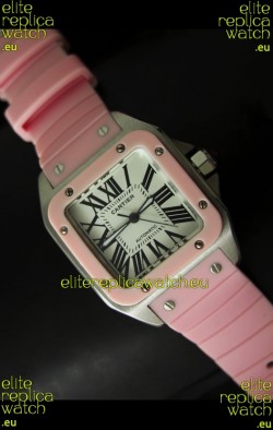Cartier Santos 100 Swiss Ladies Automatic Replica Watch in Pink
