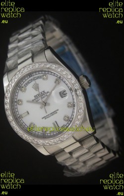 Rolex Day Date Just swiss Replica Watch in Pearl White Dial