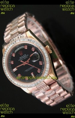 Rolex Oyster Perpetual Day Date Swiss Rose Gold Automatic Watch in Black Dial